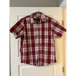 Gap Mens XL Red White Plaid Short Sleeve Button Down Shirt Casual Pocket Top